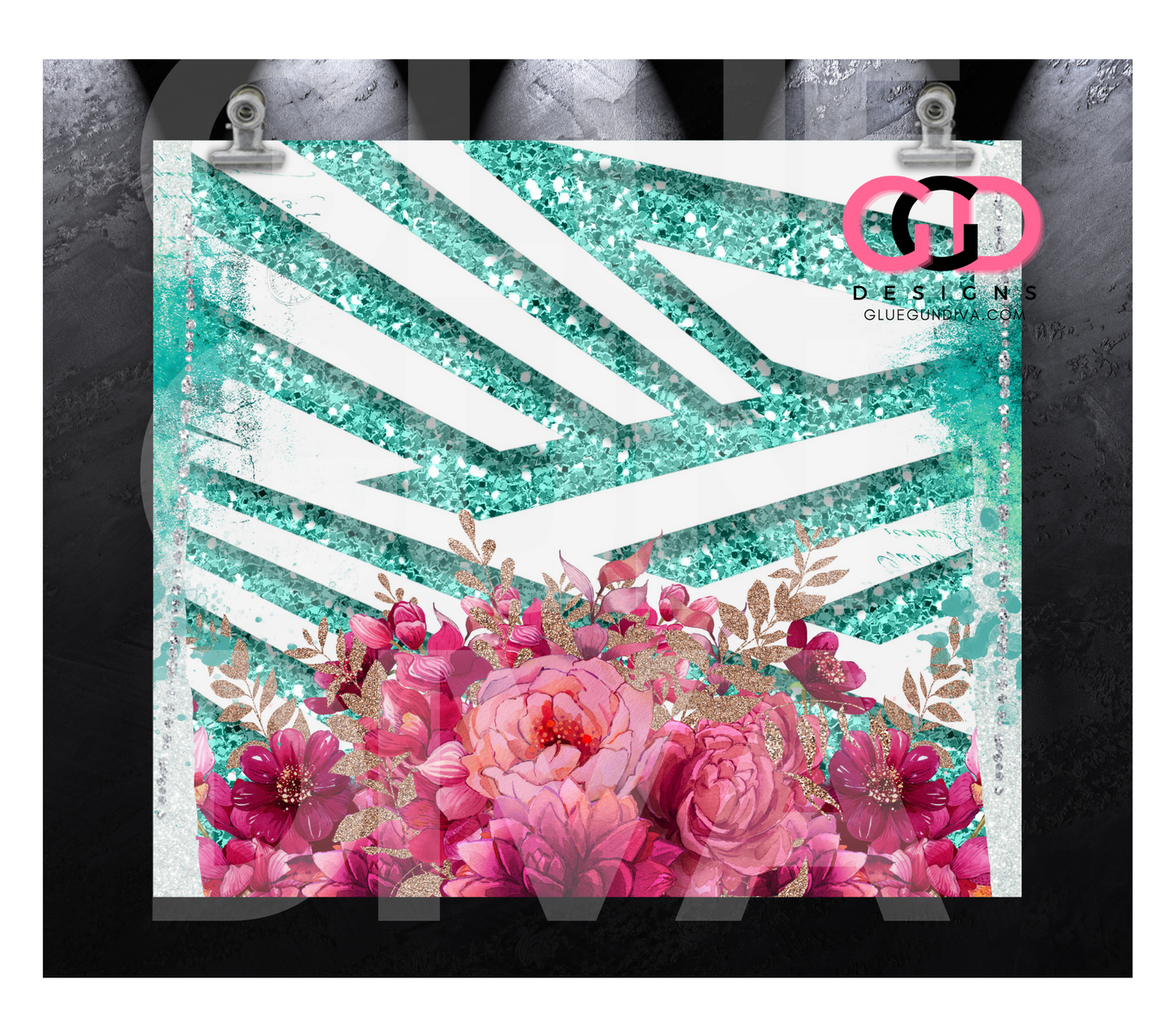 Pink Flowers 3D Background-   Digital tumbler wrap for 20 oz skinny straight tumbler