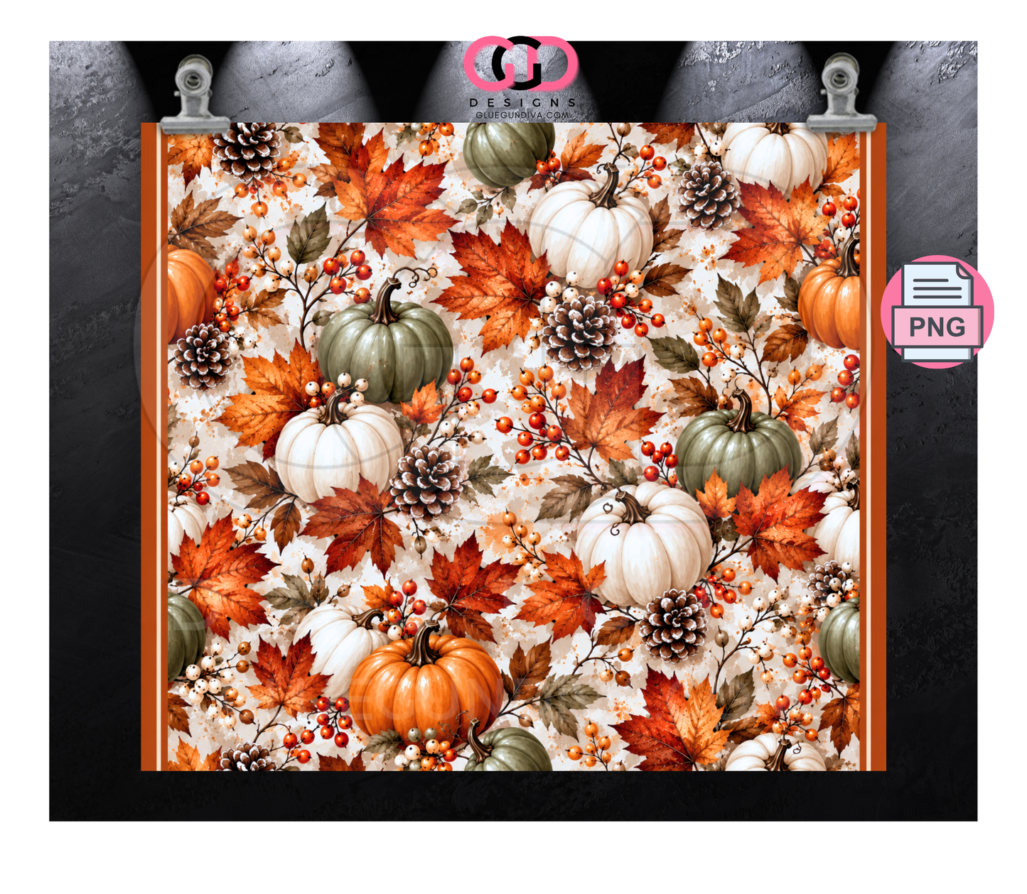 Fall Pumpkin Background -  Digital tumbler wrap for 20 oz skinny straight tumbler
