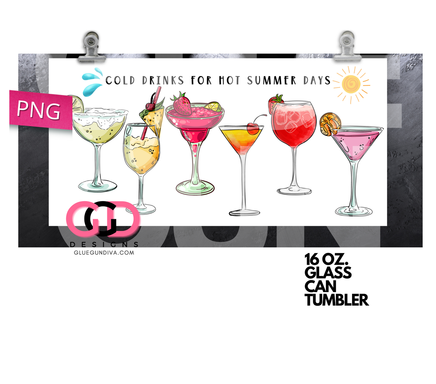 Summer Drinks-   Digital wrap for 16 oz glass can