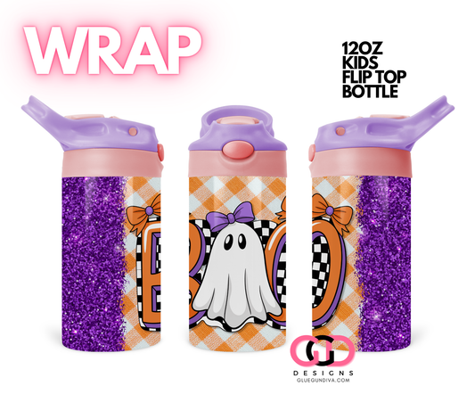 Boo Girl Ghost - Digital Flip Top Bottle Wrap for kid's bottles 12 oz