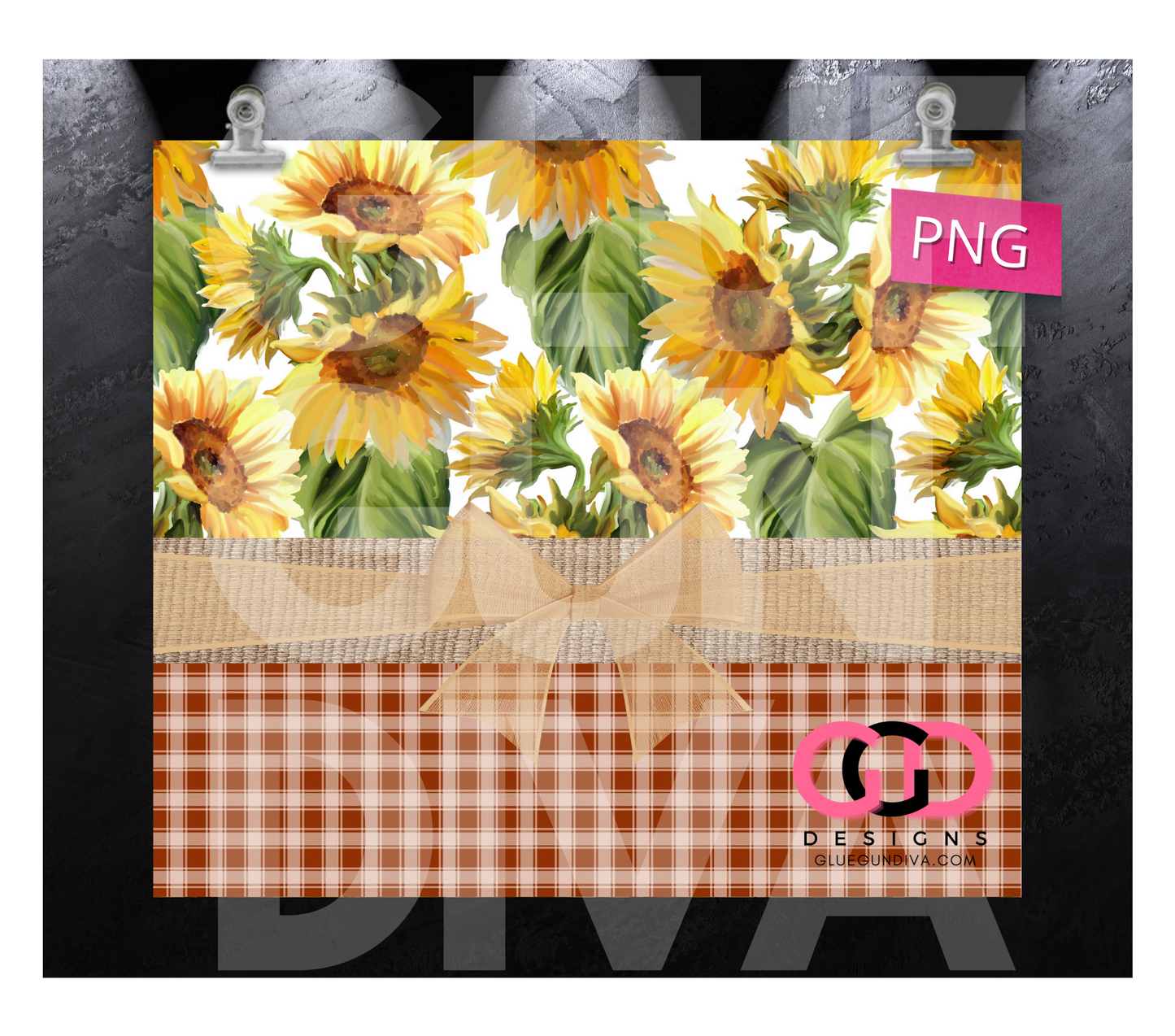 Sunflowers and Plaid-   Digital tumbler wrap for 20 oz skinny straight tumbler