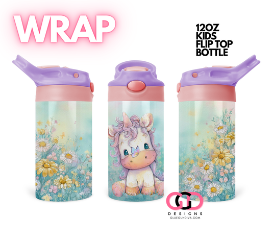 Baby Unicorn and Butterfly - Digital Flip Top Bottle Wrap for kid's bottles 12 oz