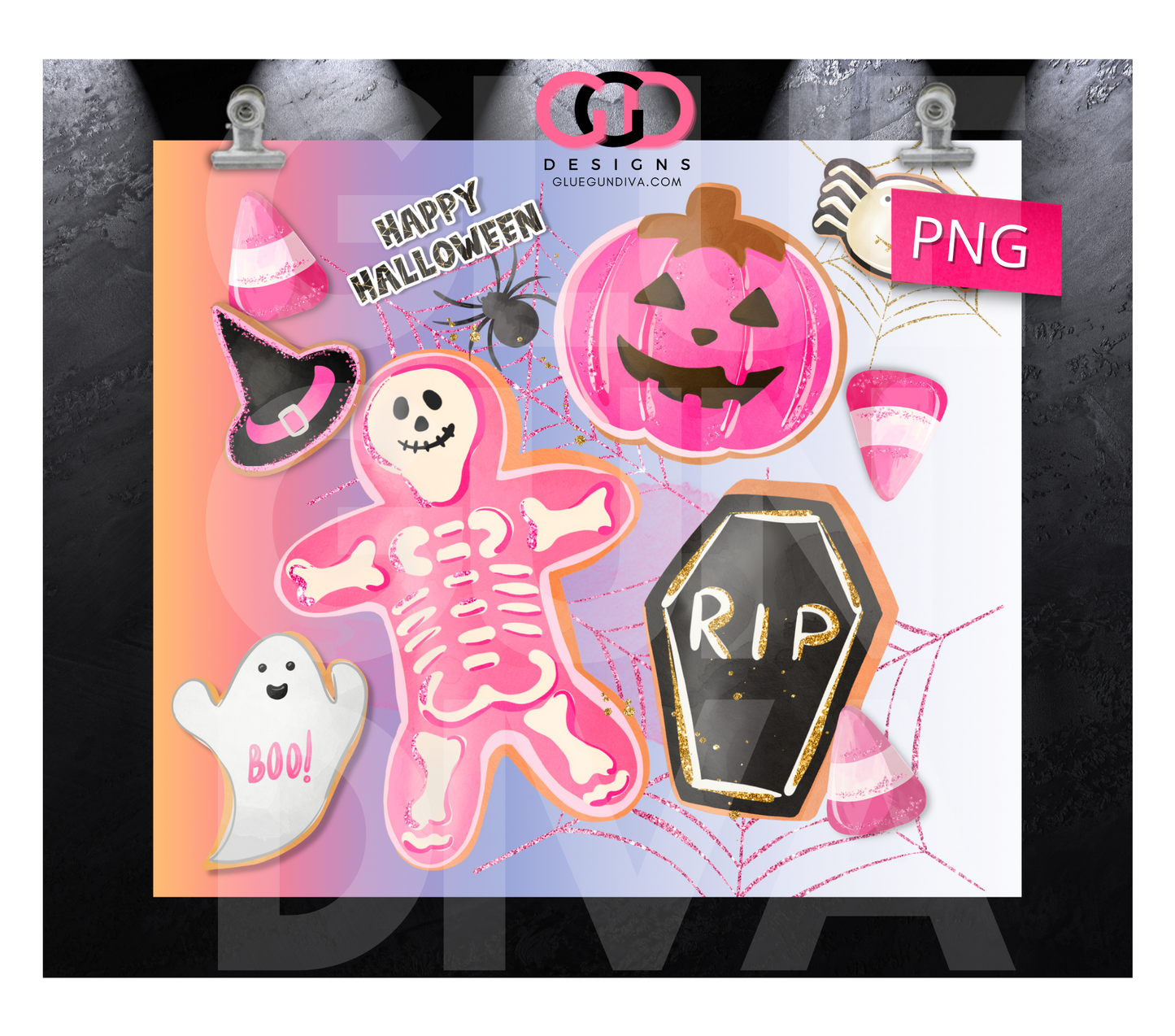 Halloween Pink Cookies-   Digital tumbler wrap for 20 oz skinny straight tumbler