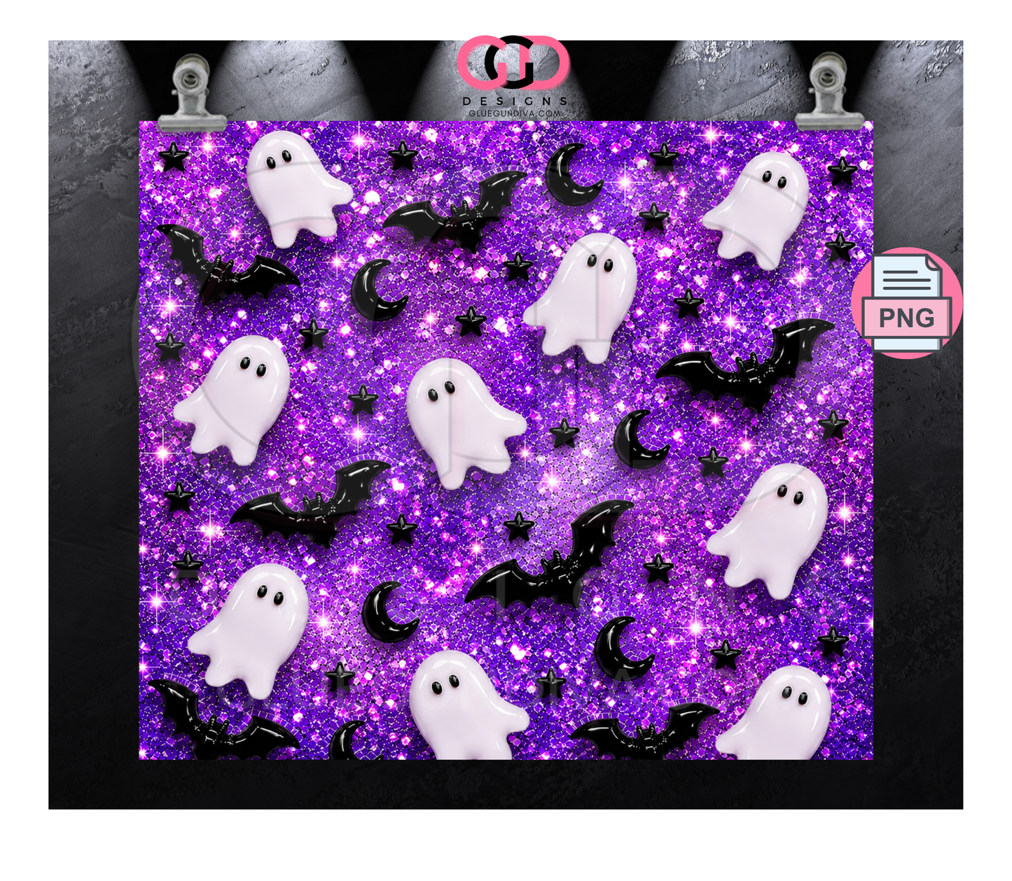 Glossy Ghosts Purples -  Digital tumbler wrap for 20 oz skinny straight tumbler