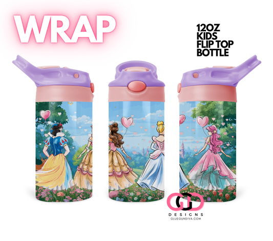 Princess Friends - Digital Flip Top Bottle Wrap for kid's bottles 12 oz