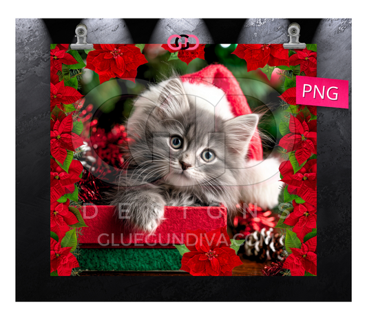 Grey Kitty Poinsettias -   Digital tumbler wrap for 20 oz skinny straight tumbler