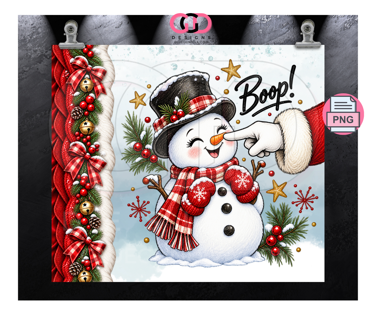 Boop Snowman -  Digital tumbler wrap for 20 oz skinny straight tumbler