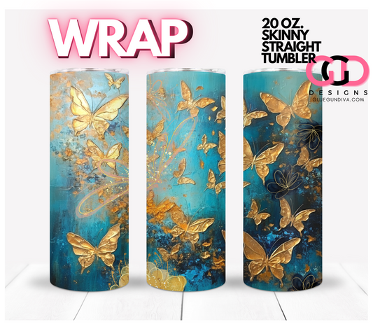 Golden Butterfly Wall -    Digital tumbler wrap for 20 oz skinny straight tumbler