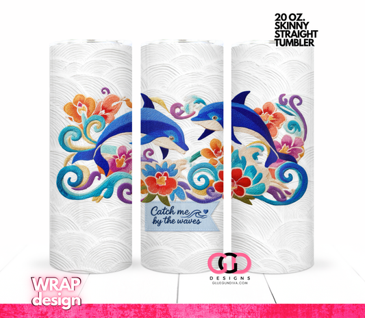 Embroidered Dolphins -  Digital tumbler wrap for 20 oz skinny straight tumbler