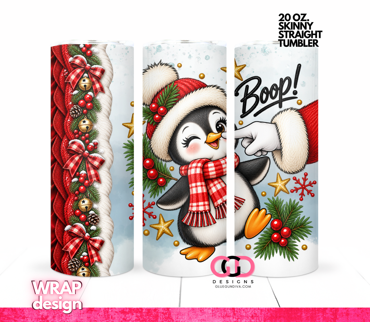 Boop Penguin -  Digital tumbler wrap for 20 oz skinny straight tumbler