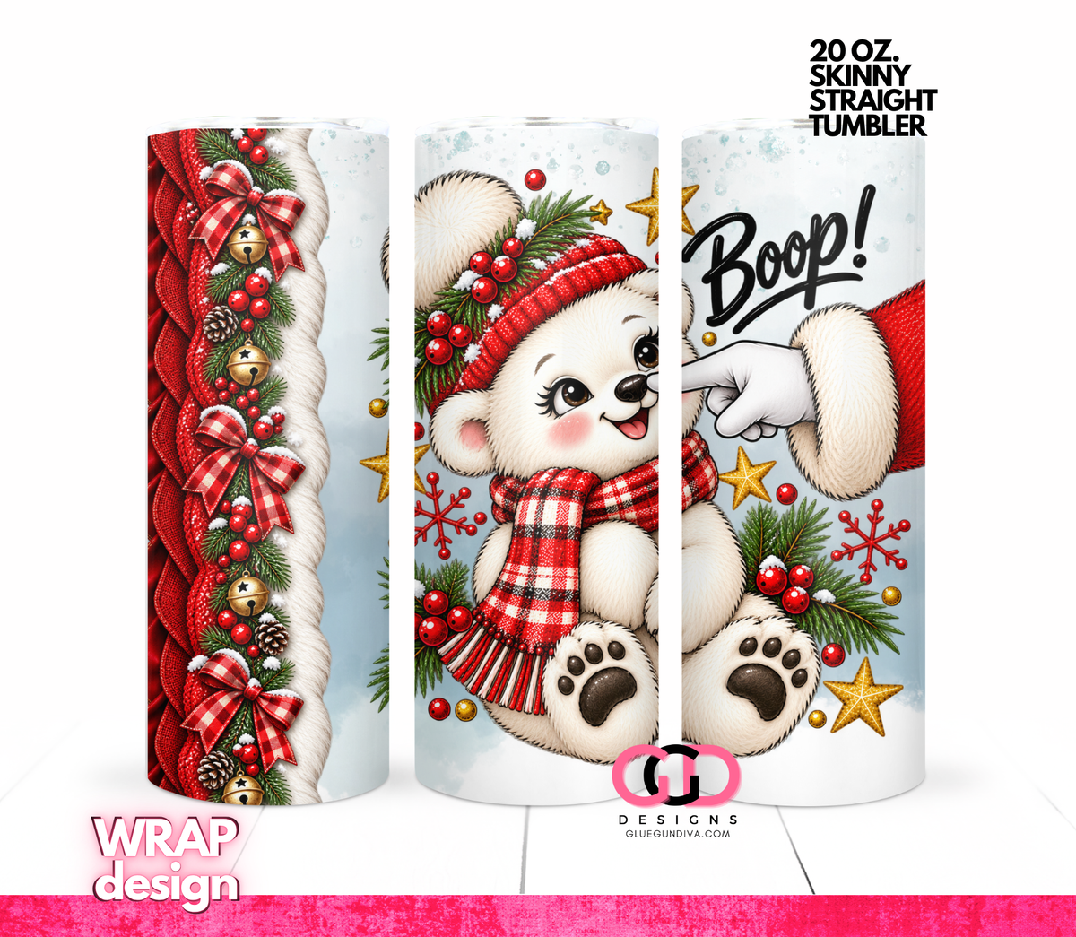 Boop Polar Bear -  Digital tumbler wrap for 20 oz skinny straight tumbler
