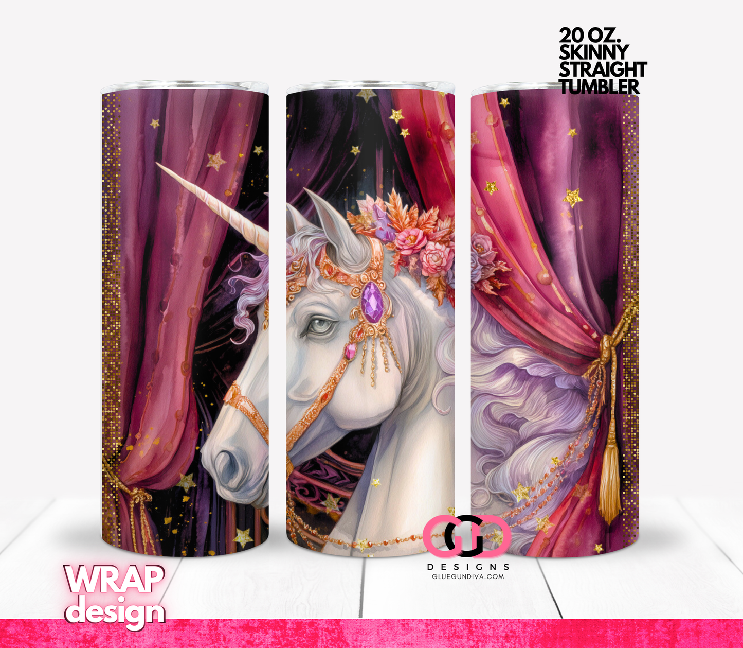 Jeweled Unicorn-   Digital tumbler wrap for 20 oz skinny straight tumbler