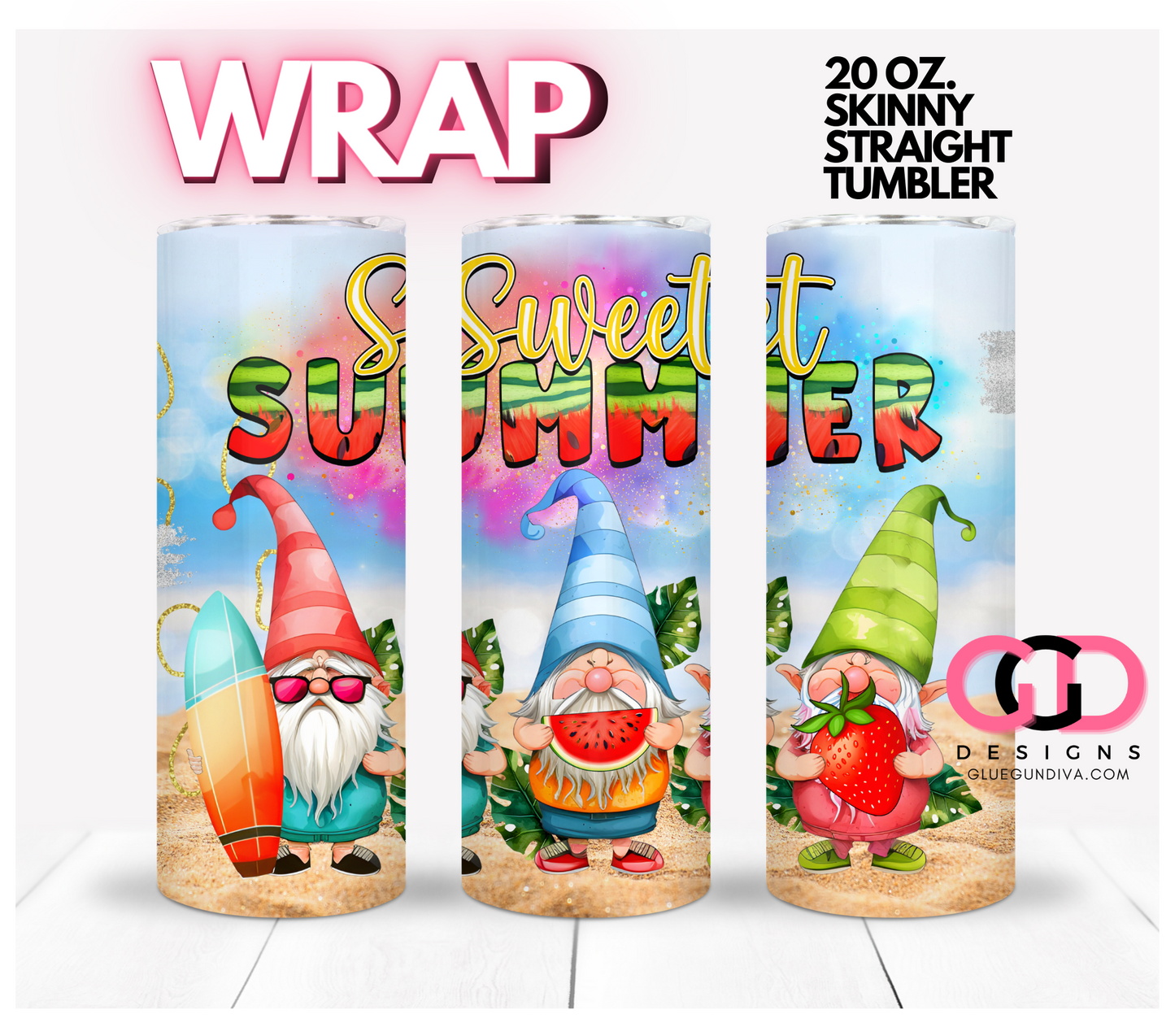 Sweet Summer Gnomes-   Digital tumbler wrap for 20 oz skinny straight tumbler