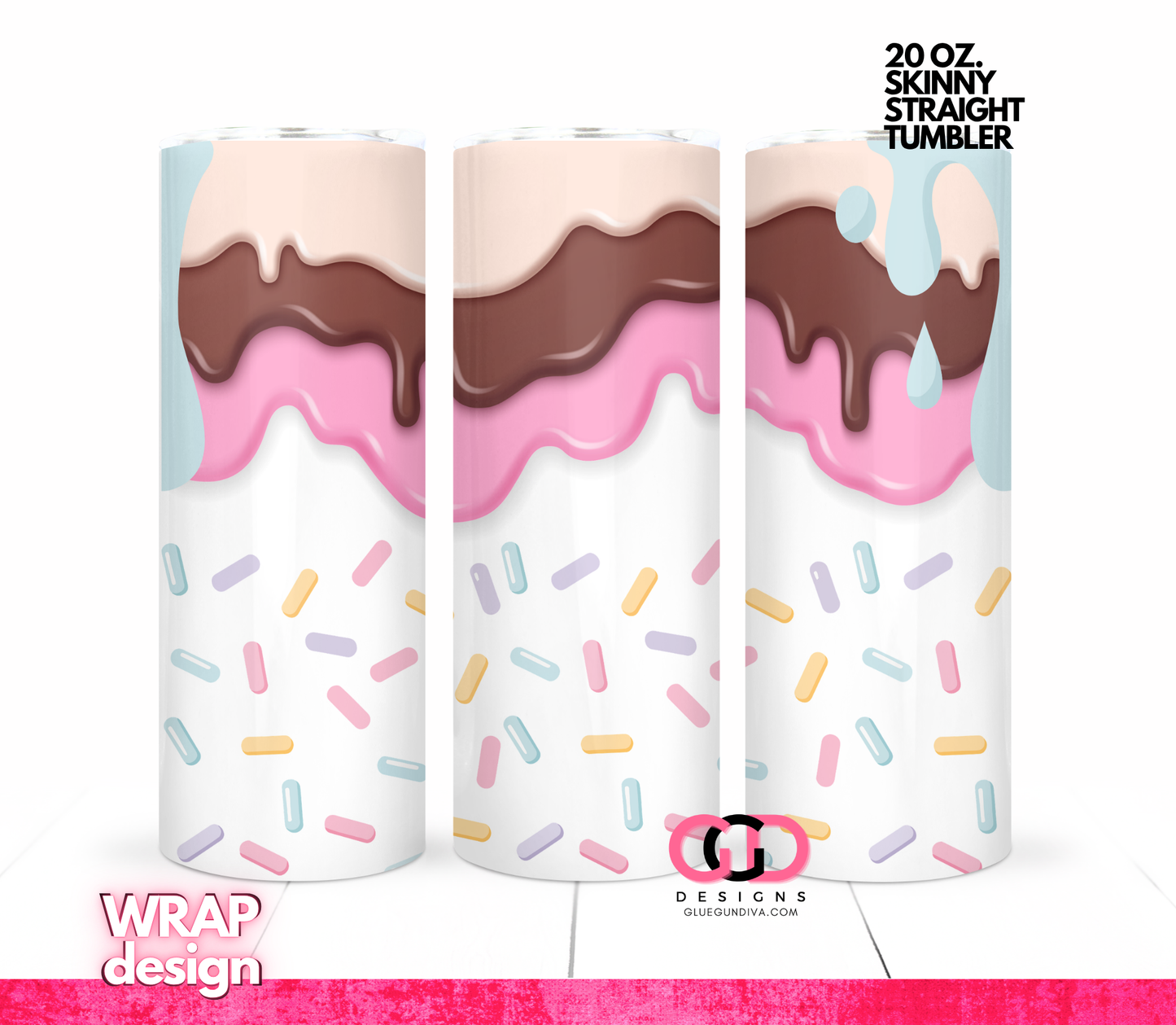 Ice Cream Drips and Sprinkles -   Digital tumbler wrap for 20 oz skinny straight tumbler