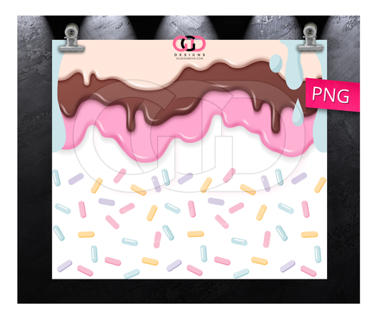 Ice Cream Drips and Sprinkles -   Digital tumbler wrap for 20 oz skinny straight tumbler