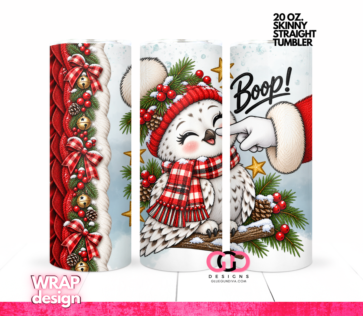 Boop Snow Owl -  Digital tumbler wrap for 20 oz skinny straight tumbler