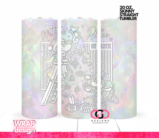 The Merriest Place Irridescent - Digital tumbler wrap for 20 oz skinny straight tumbler