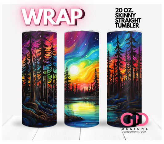 Color Northern Lights-   Digital tumbler wrap for 20 oz skinny straight tumbler