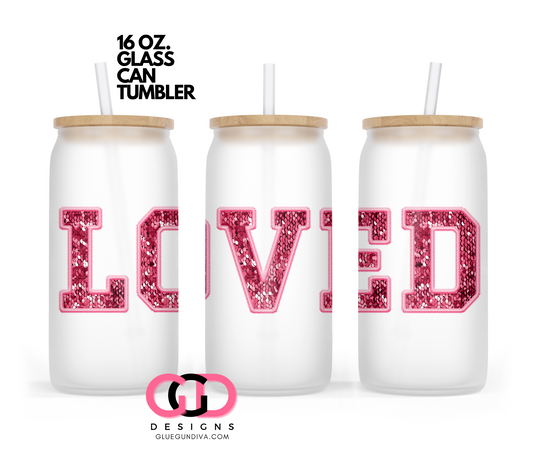 Love Embroidered Fonts-   Digital wrap for 16 oz glass can