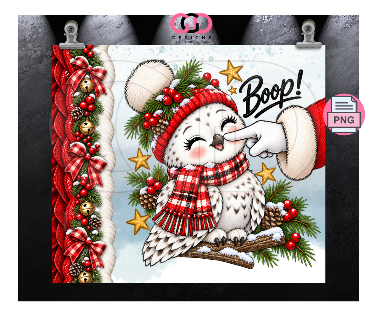 Boop Snow Owl -  Digital tumbler wrap for 20 oz skinny straight tumbler
