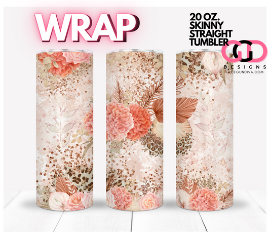 Peach Flowers Dream-   Digital tumbler wrap for 20 oz skinny straight tumbler