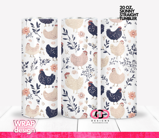 Cute Chickens background -   Digital tumbler wrap for 20 oz skinny straight tumbler