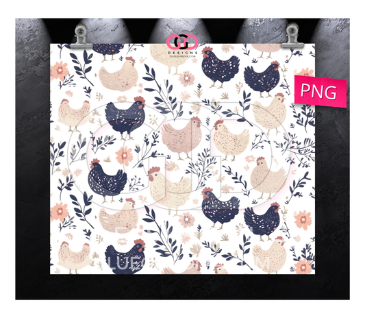 Cute Chickens background -   Digital tumbler wrap for 20 oz skinny straight tumbler