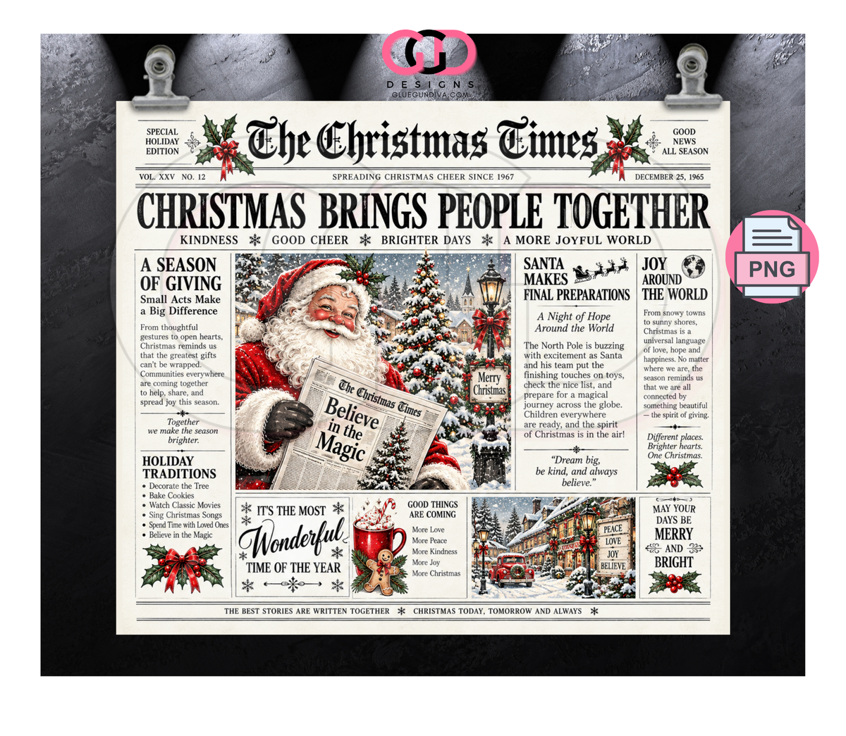 The Christmas Times -  Digital tumbler wrap for 20 oz skinny straight tumbler