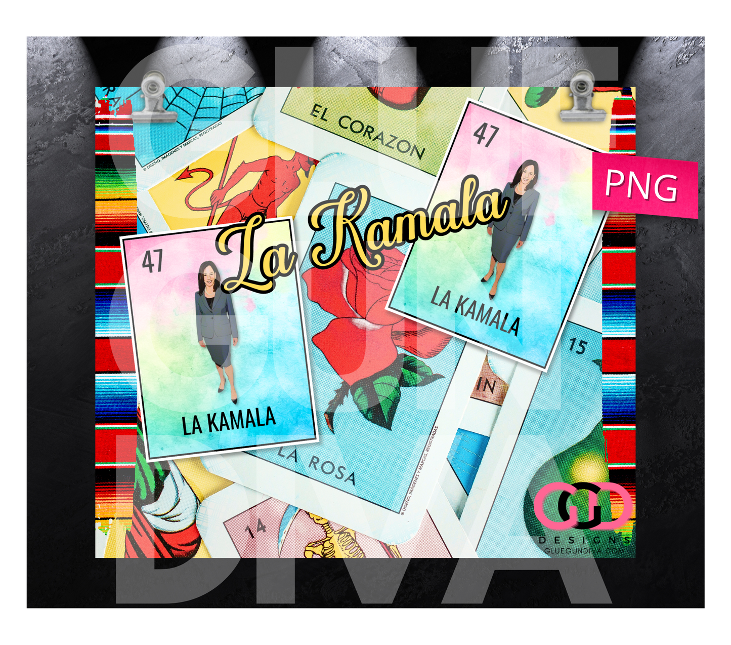 La Kamala Loteria-  Digital tumbler wrap for 20 oz skinny straight tumbler