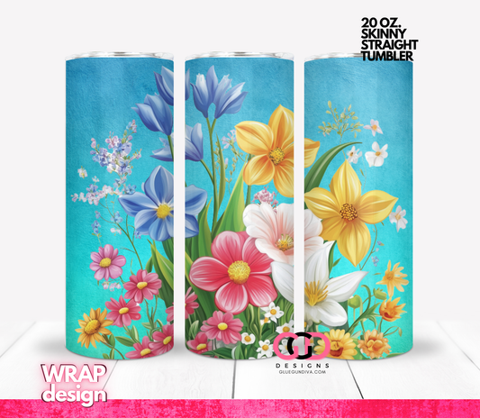 Vibrant Flower Bouquet -   Digital tumbler wrap for 20 oz skinny straight tumbler
