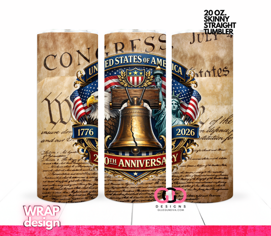 250th USA -   Digital tumbler wrap for 20 oz skinny straight tumbler
