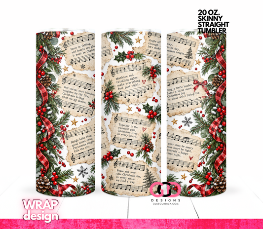 Christmas Music Sheets -  Digital tumbler wrap for 20 oz skinny straight tumbler
