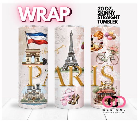 Paris-   Digital tumbler wrap for 20 oz skinny straight tumbler
