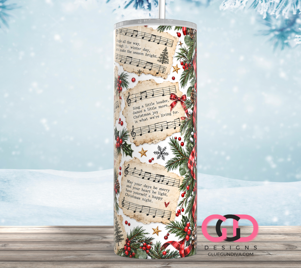 Christmas Music Sheets -  Digital tumbler wrap for 20 oz skinny straight tumbler
