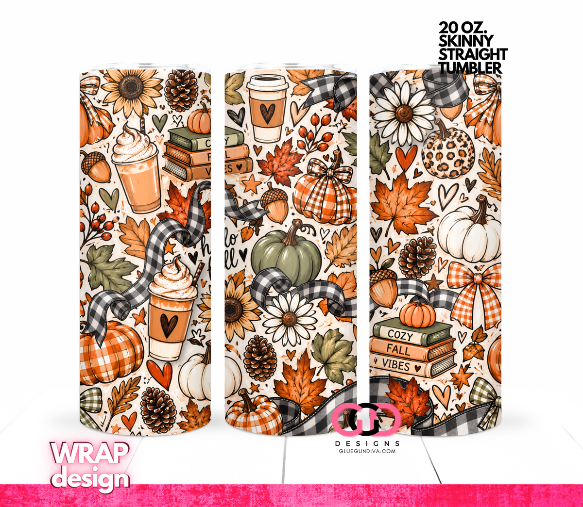 Hello Fall Elements -  Digital tumbler wrap for 20 oz skinny straight tumbler