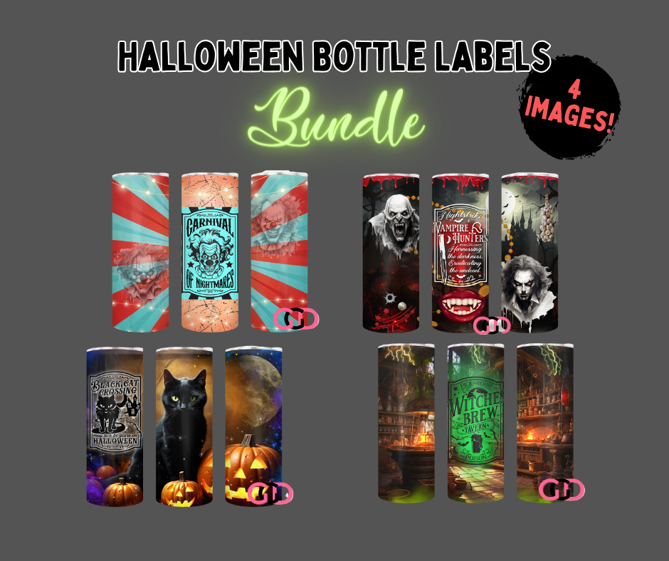 Halloween Bottle Labels- 4 Digital Wrap Images for 20 0z skinny straight tumblers