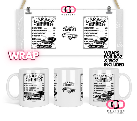 Garage Shop Rates - Digital mug wrap for 11 and 15 oz