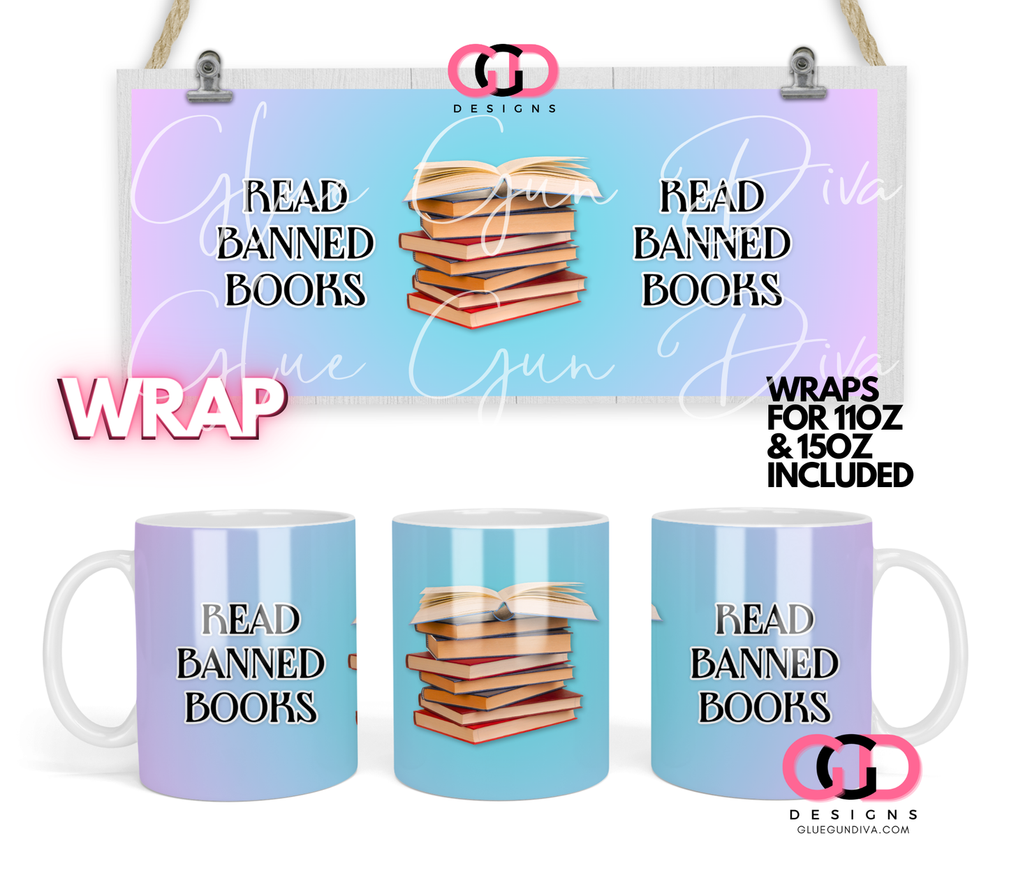 Read Banned Books - Digital mug wrap for 11 and 15 oz