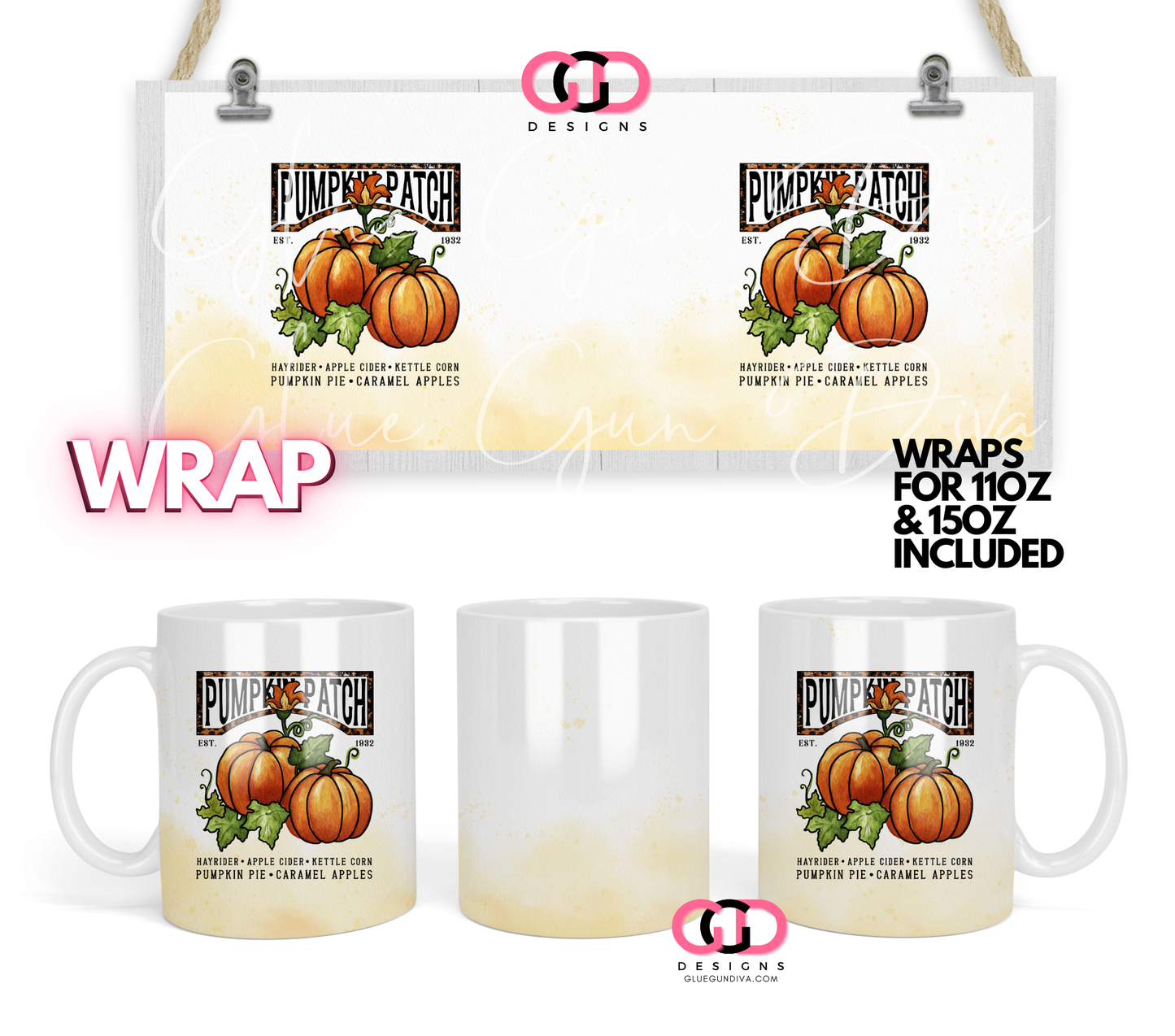 Vintage Pumpkin Patch - Digital mug wrap for 11 and 15 oz