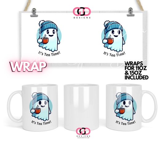 It's Tea Time Ghost - Digital mug wrap for 11 and 15 oz