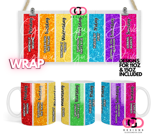 Days of the Week - Digital mug wrap for 11 and 15 oz