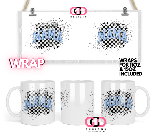 Mama Checkered flag and silver glitter - Digital mug wrap for 11 and 15 oz