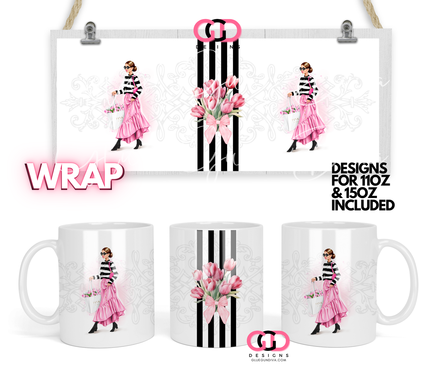 Fashion Flower Shopping - Digital mug wrap for 11 and 15 oz