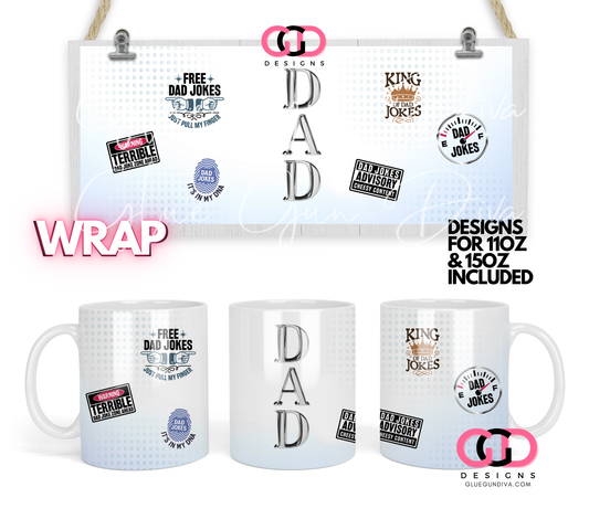 Dad Jokes Collage - Digital mug wrap for 11 and 15 oz