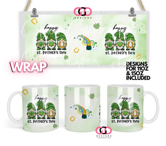 Happy St Patrick's Day Gnomes - Digital mug wrap for 11 and 15 oz