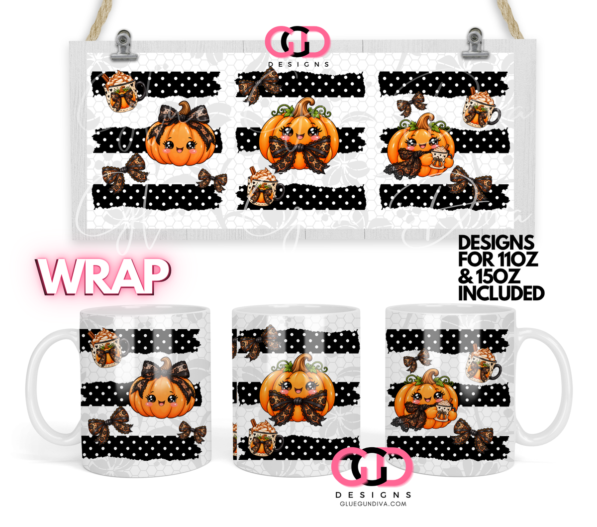 Lacy Pumpkin Latte - Digital mug wrap for 11 and 15 oz
