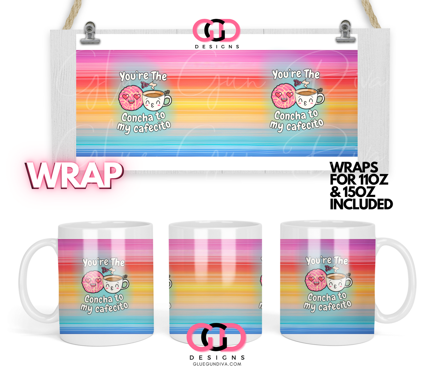 Concha to my Cafecito - Digital mug wrap for 11 and 15 oz