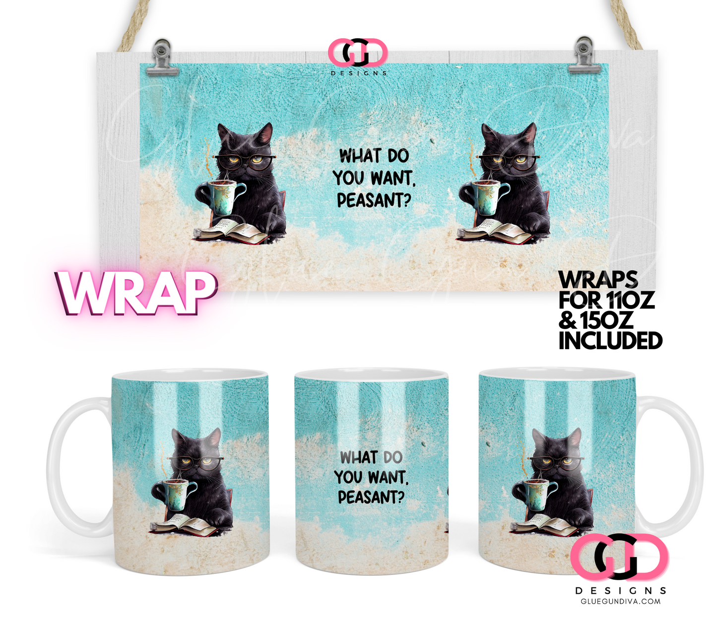 Snarky Cat - Digital mug wrap for 11 and 15 oz