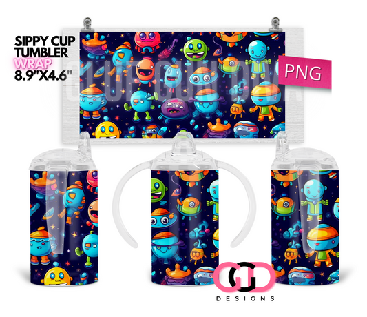 Martians - Digital Sippy Cup Wrap for kid's cups 12 oz