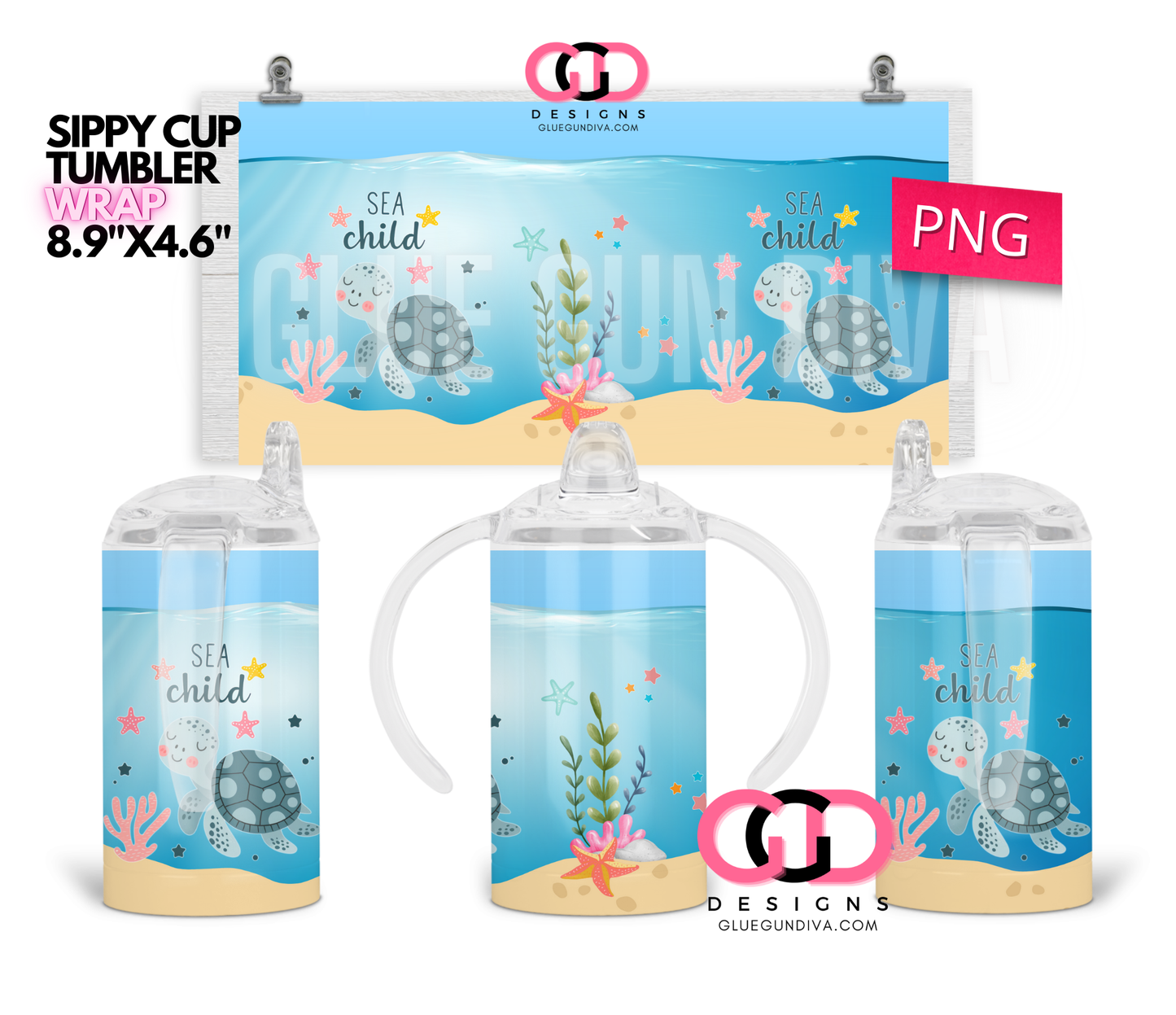 Sea Child - Digital Sippy Cup Wrap for kid's cups 12 oz